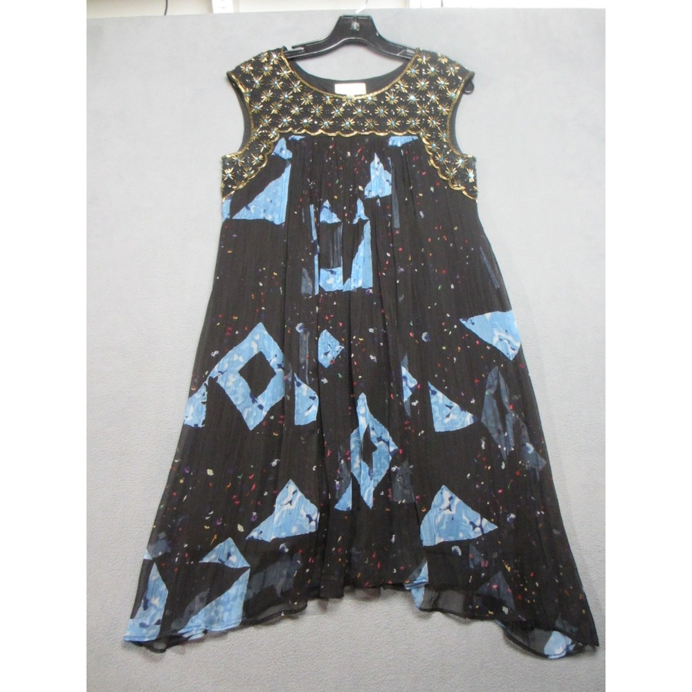 Anthropologie Moulinette Soeurs Dress Womens 0 Black Abstract Lydia Swing Beaded